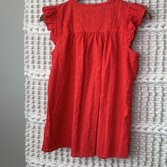 Madewell Red Eyelet Flutter Sleeve Top - Picture 5 of 6